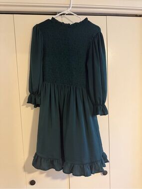 Roolee Teal Ruffle Hem Smocked Dress